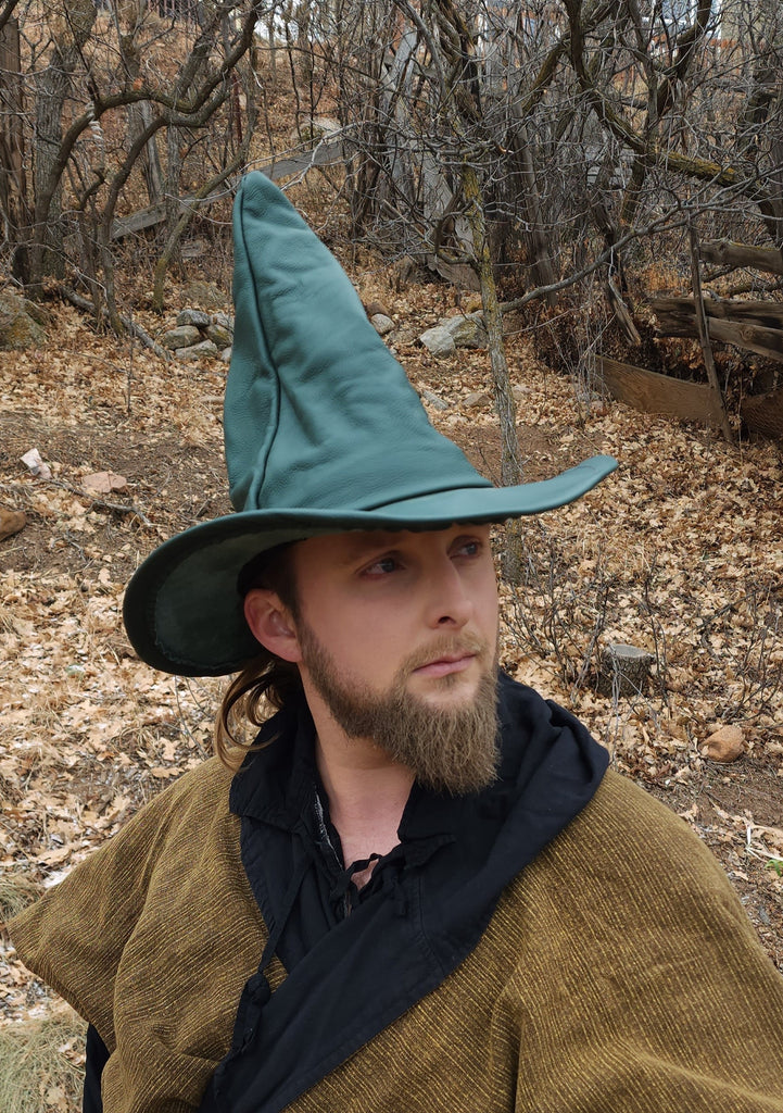 Rustic Green Leather Witch Hat