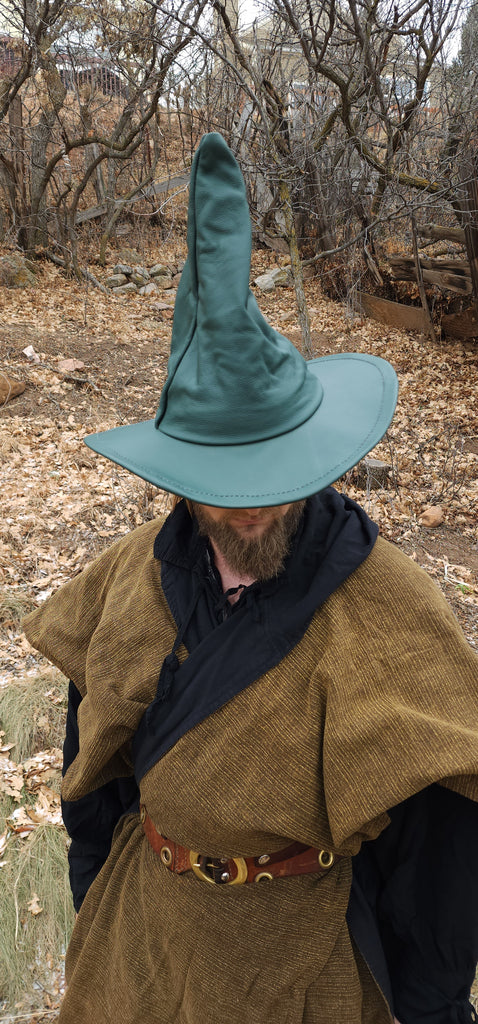 Rustic Green Leather Witch Hat