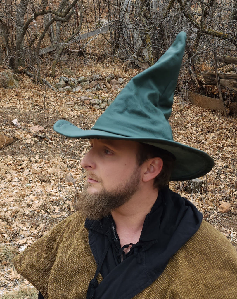Rustic Green Leather Witch Hat