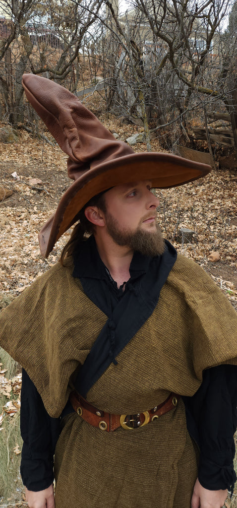 Extra Large Brown Leather Witch Hat