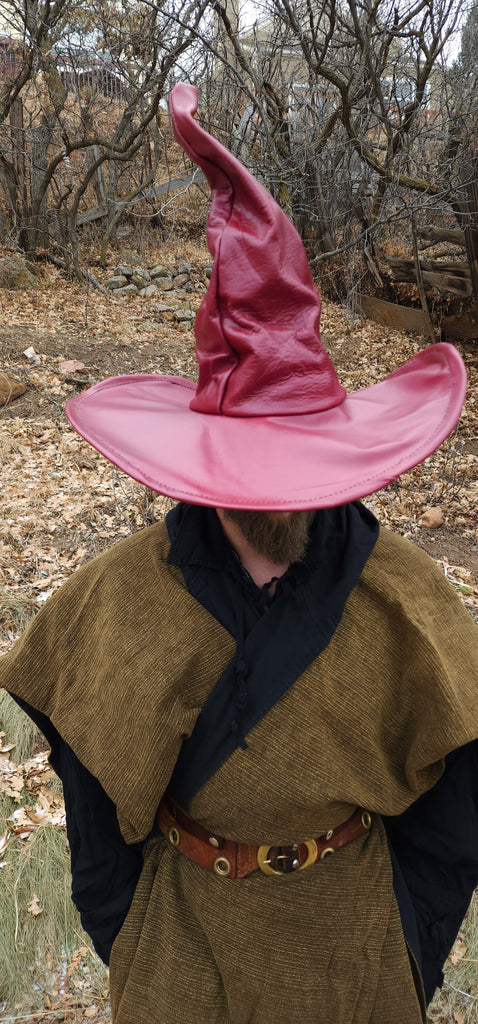 Extra Large Rustic Wine Red Leather Witch Hat