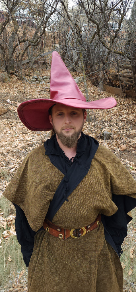 Extra Large Rustic Wine Red Leather Witch Hat