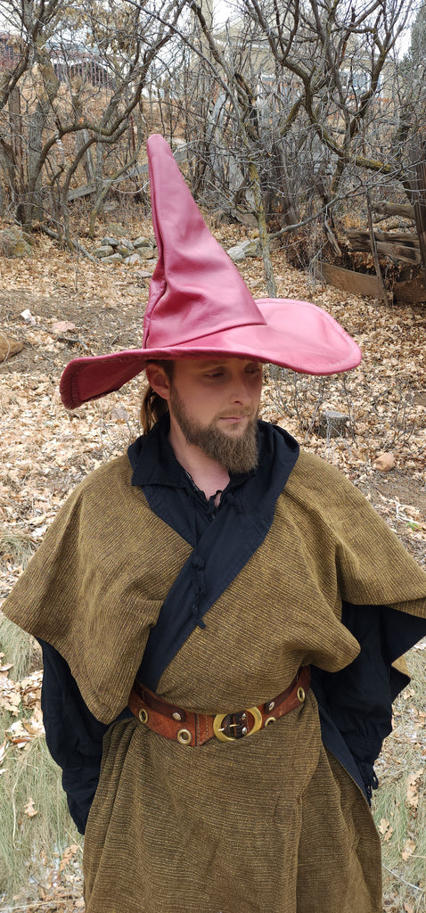 Extra Large Rustic Wine Red Leather Witch Hat