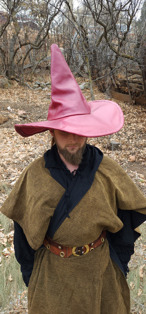 Extra Large Rustic Wine Red Leather Witch Hat