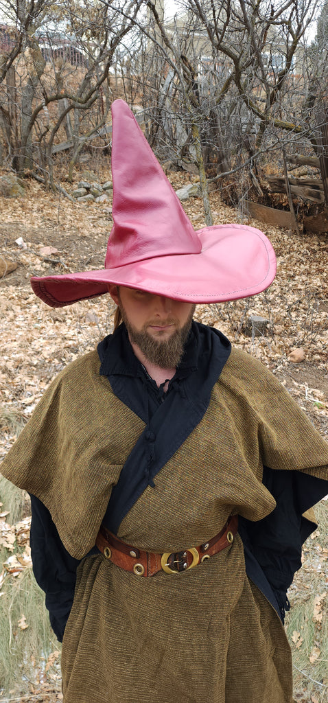 Extra Large Rustic Wine Red Leather Witch Hat