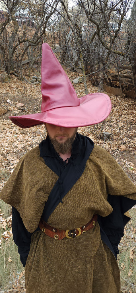 Extra Large Rustic Wine Red Leather Witch Hat