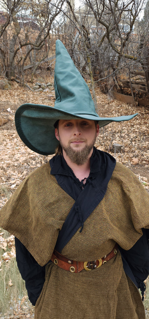 Extra Large Rustic Green Leather Witch Hat