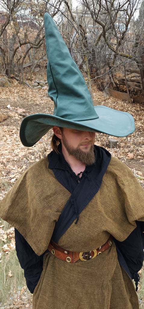 Extra Large Rustic Green Leather Witch Hat