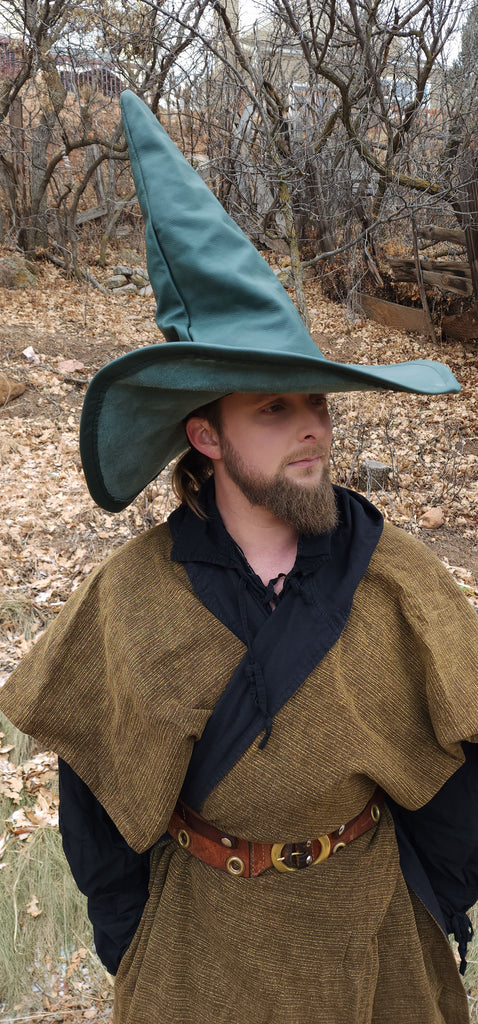 Extra Large Rustic Green Leather Witch Hat