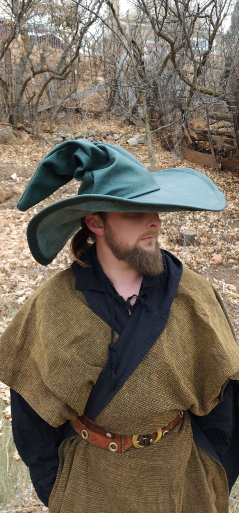 Extra Large Rustic Green Leather Witch Hat