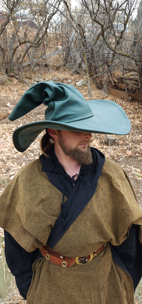 Extra Large Rustic Green Leather Witch Hat