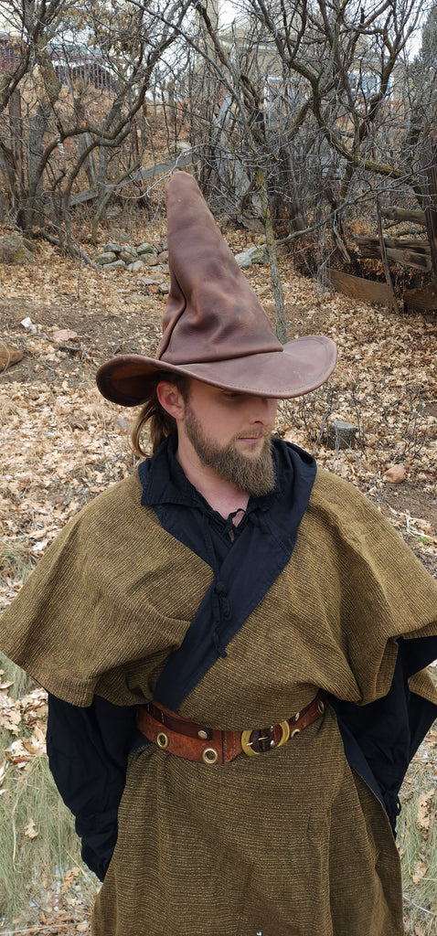 Classic Brown Leather Witch Hat