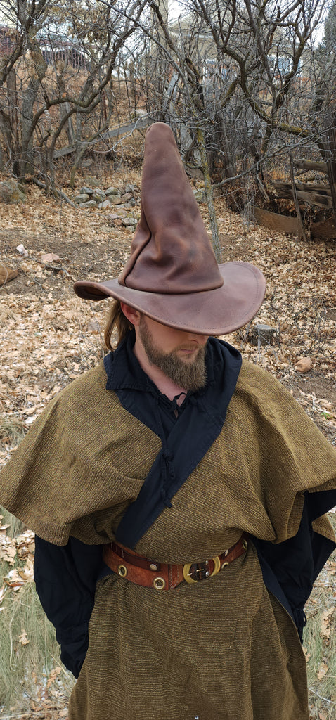 Classic Brown Leather Witch Hat