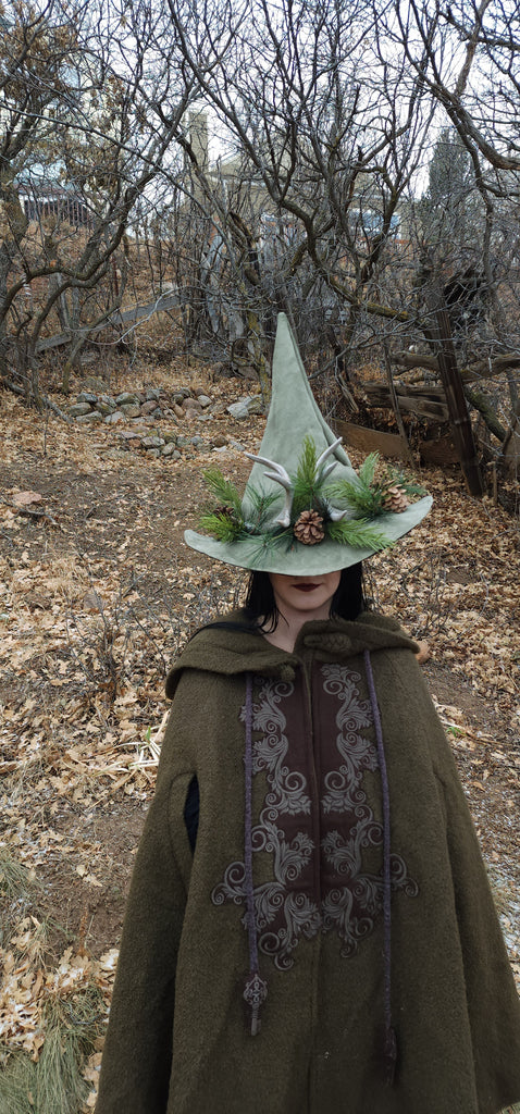 Wild Stag Sage Green Witch Hat