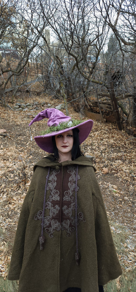Crystal and Moss Wool Witch Hat