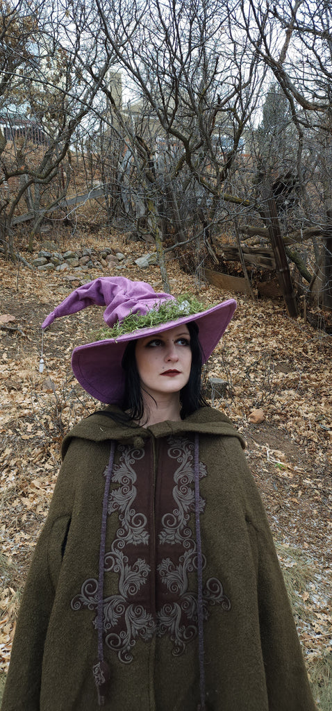 Crystal and Moss Wool Witch Hat