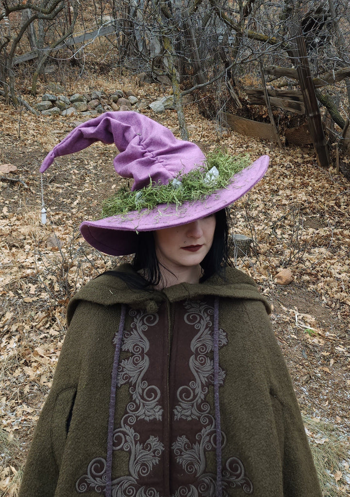 Crystal and Moss Wool Witch Hat
