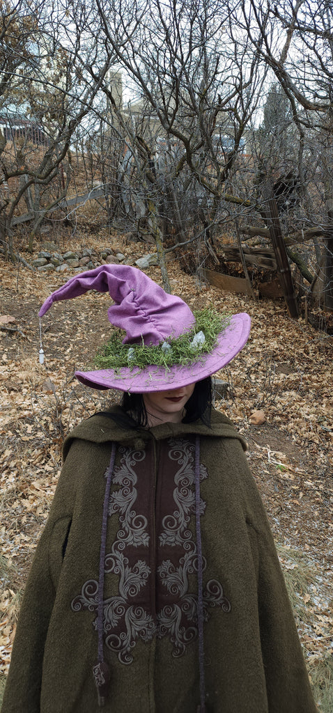 Crystal and Moss Wool Witch Hat