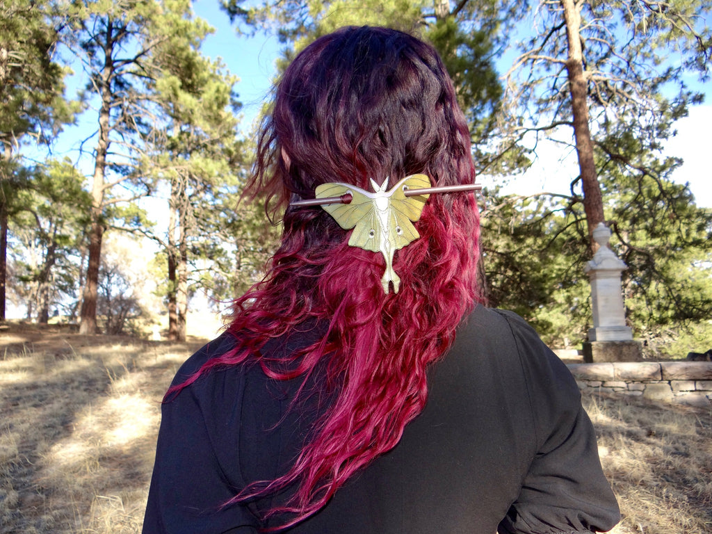 Luna Moth Leather Hair Slide