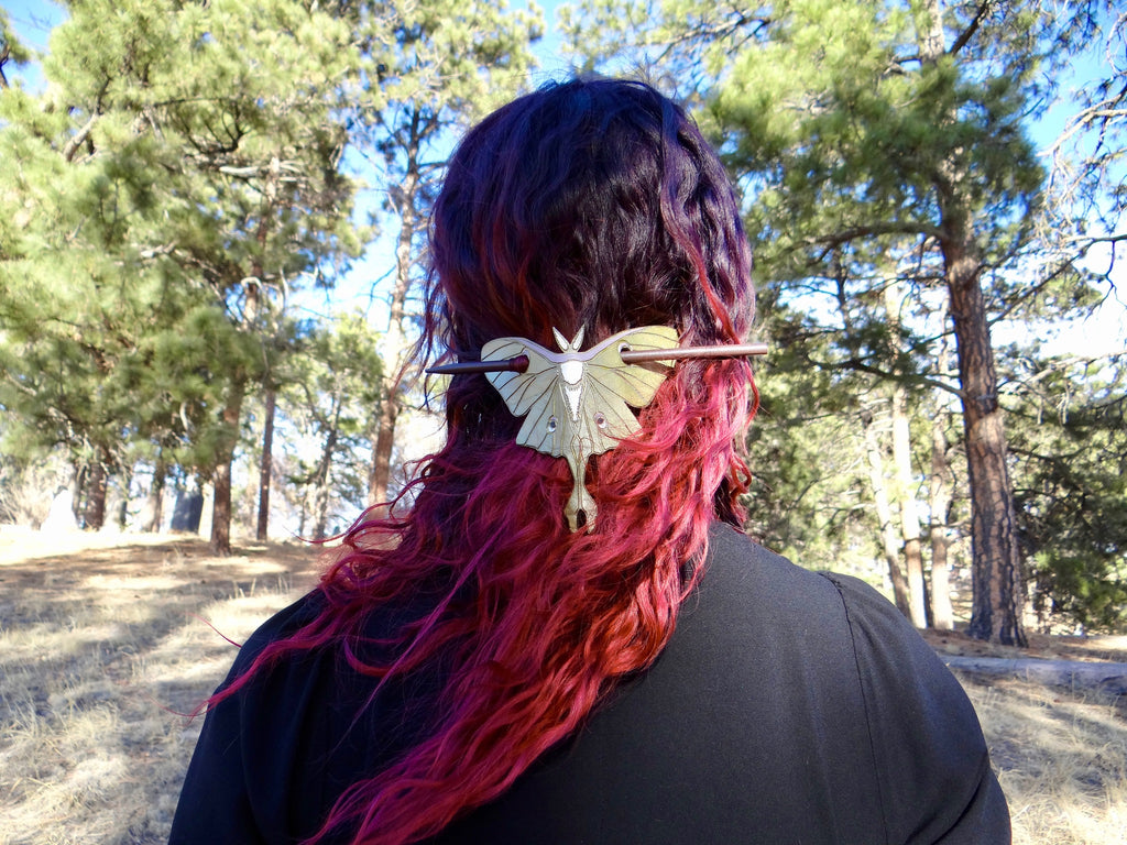 Luna Moth Leather Hair Slide