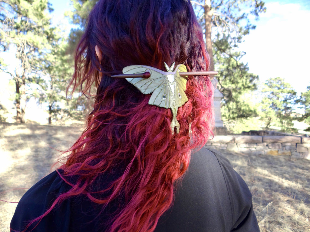 Luna Moth Leather Hair Slide