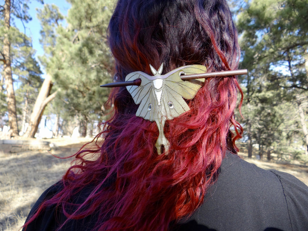 Luna Moth Leather Hair Slide