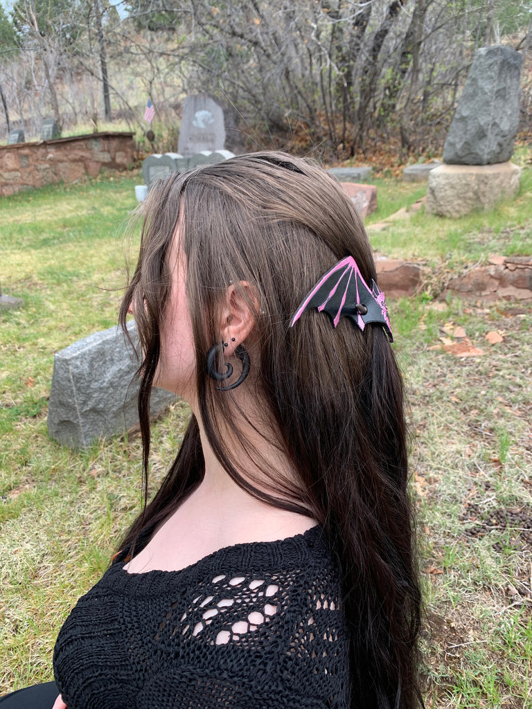 Pink Bat Leather Hair Slide