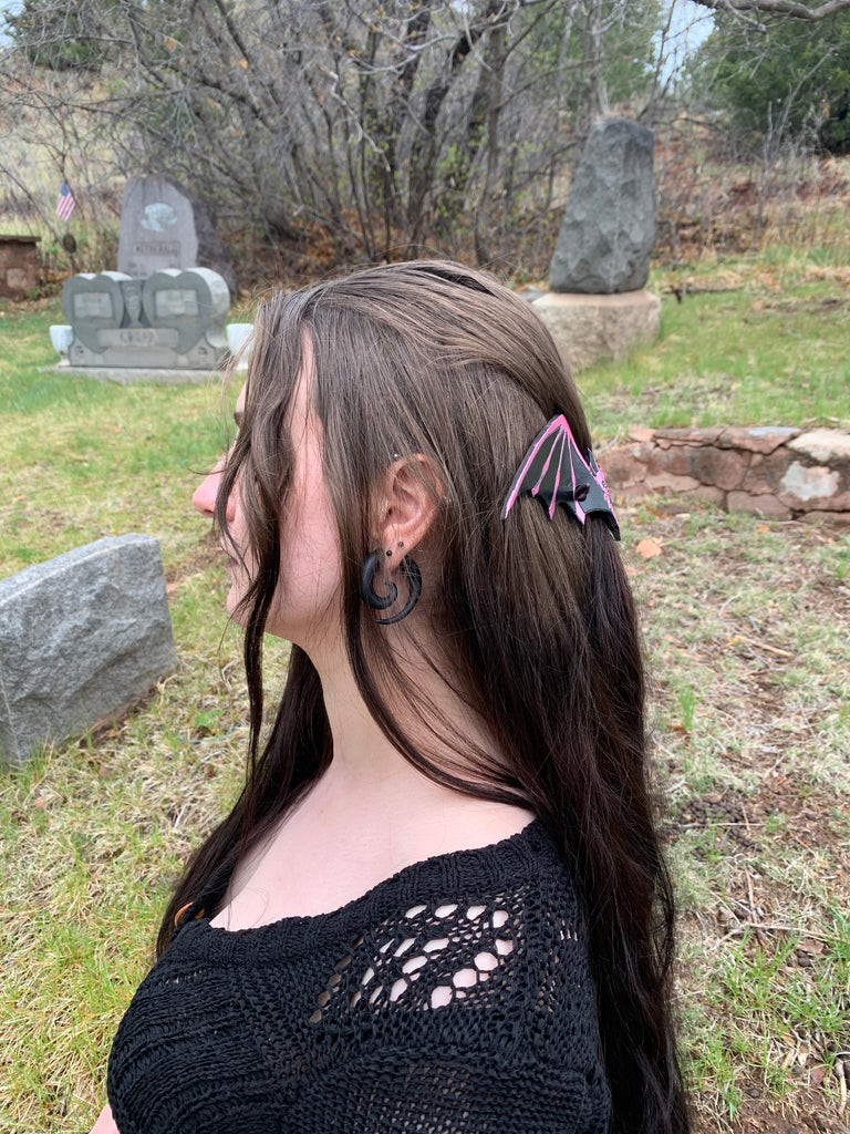 Pink Bat Leather Hair Slide