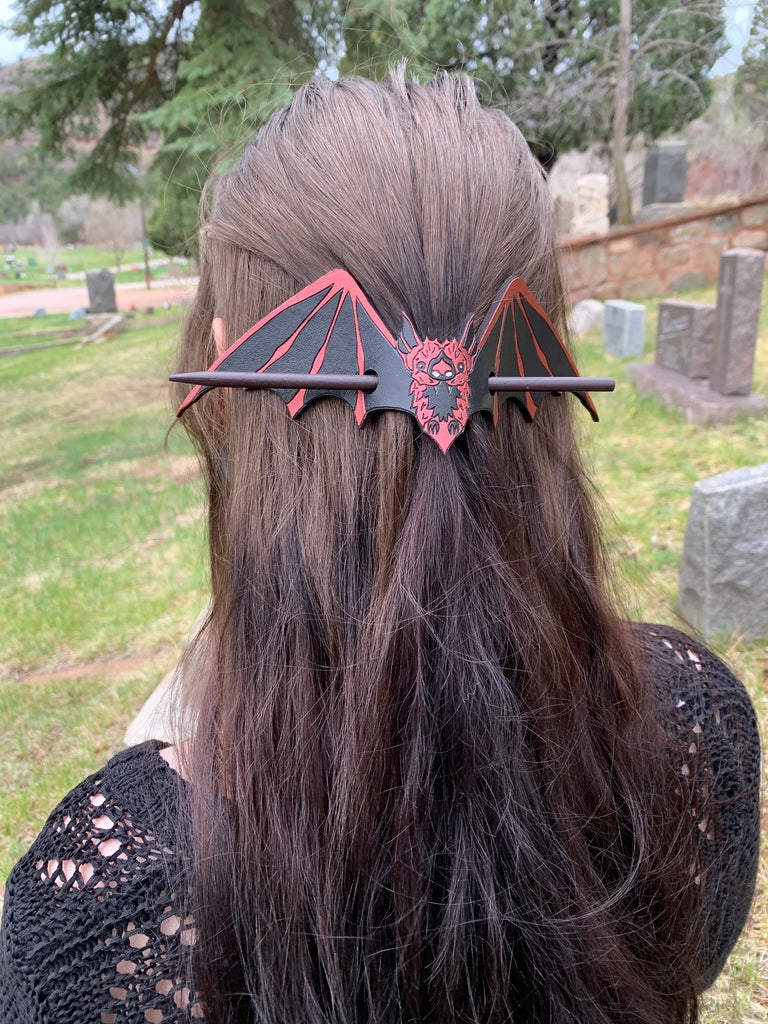 Regal Red Bat Leather Hair Slide