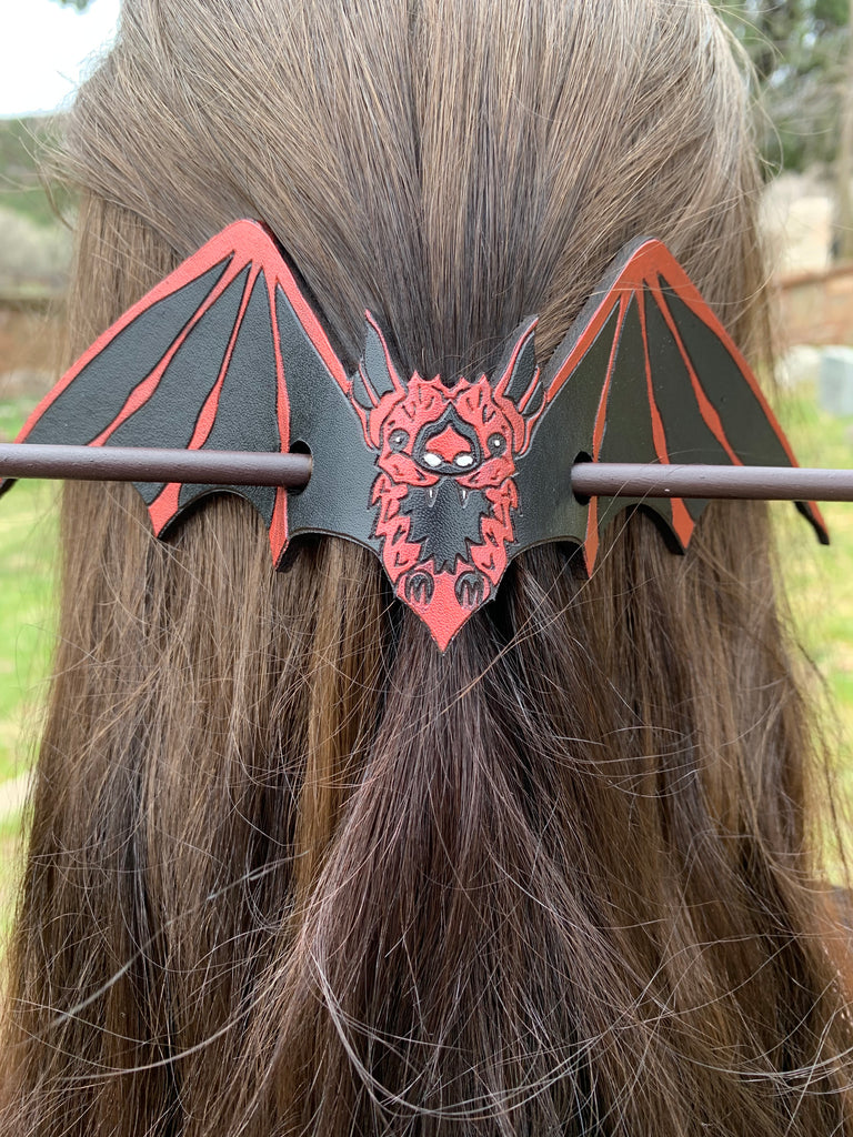 Regal Red Bat Leather Hair Slide