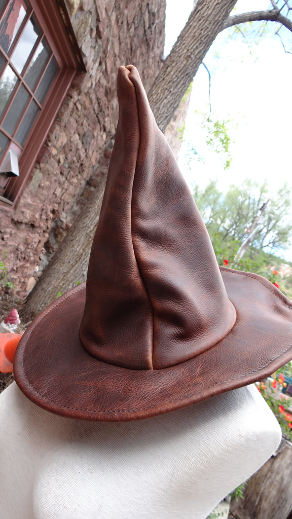 Classic Brown Leather Witch Hat