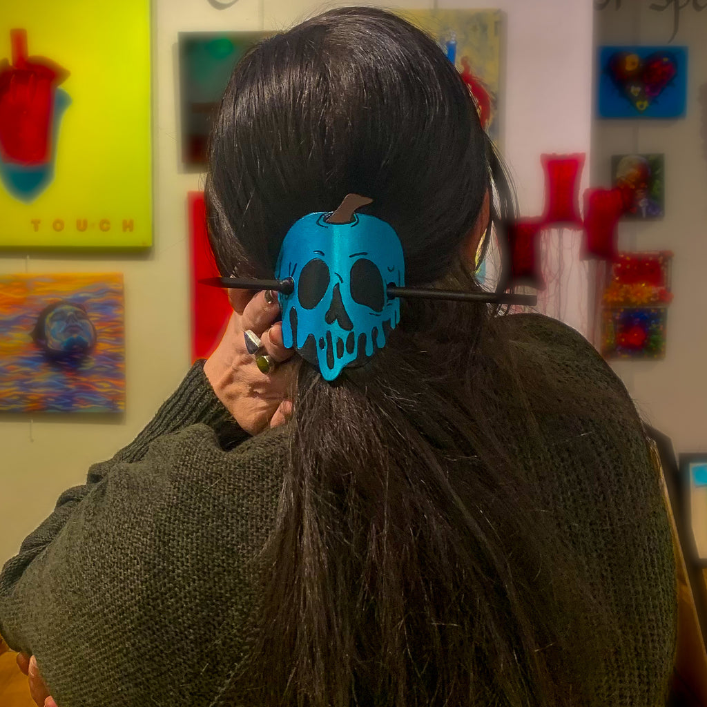 Poison Apple Leather Hair Slide in teal and black