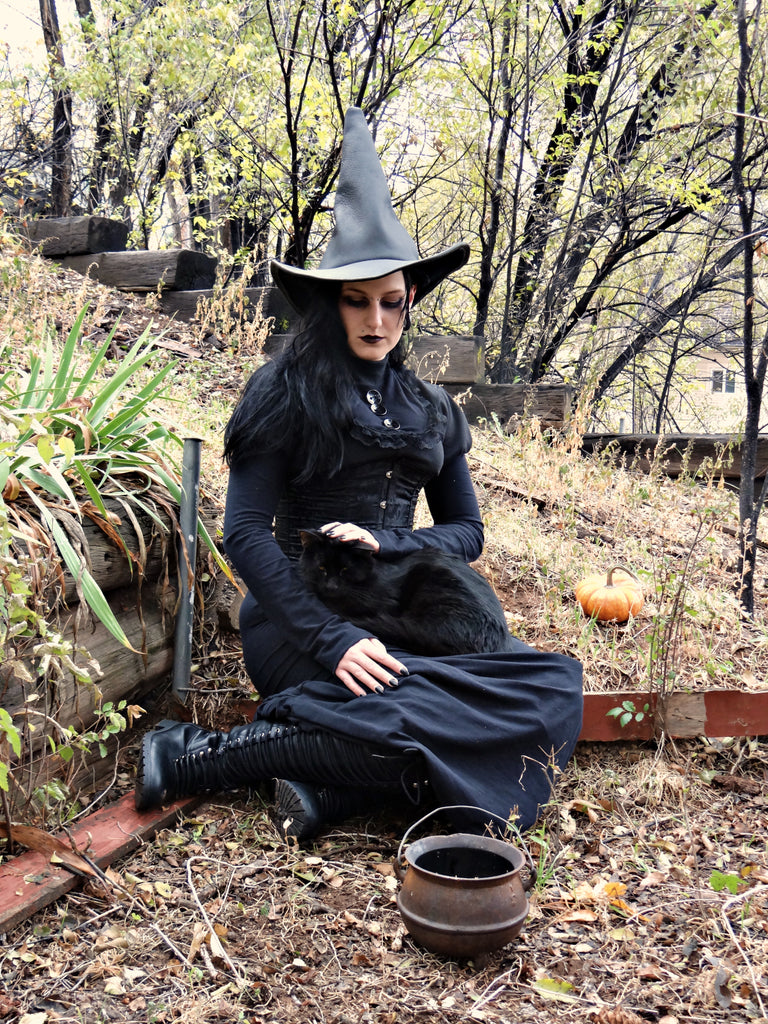 Classic Black Leather Witch Hat