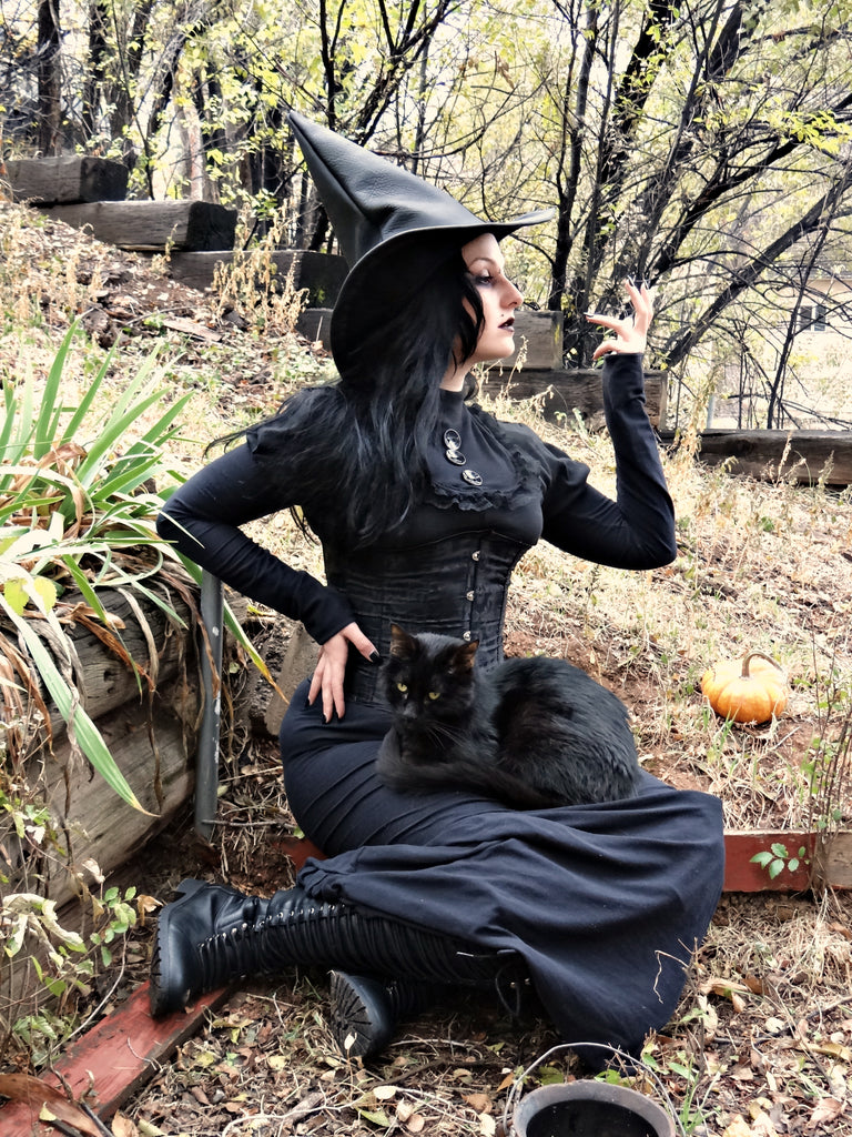 Classic Black Leather Witch Hat