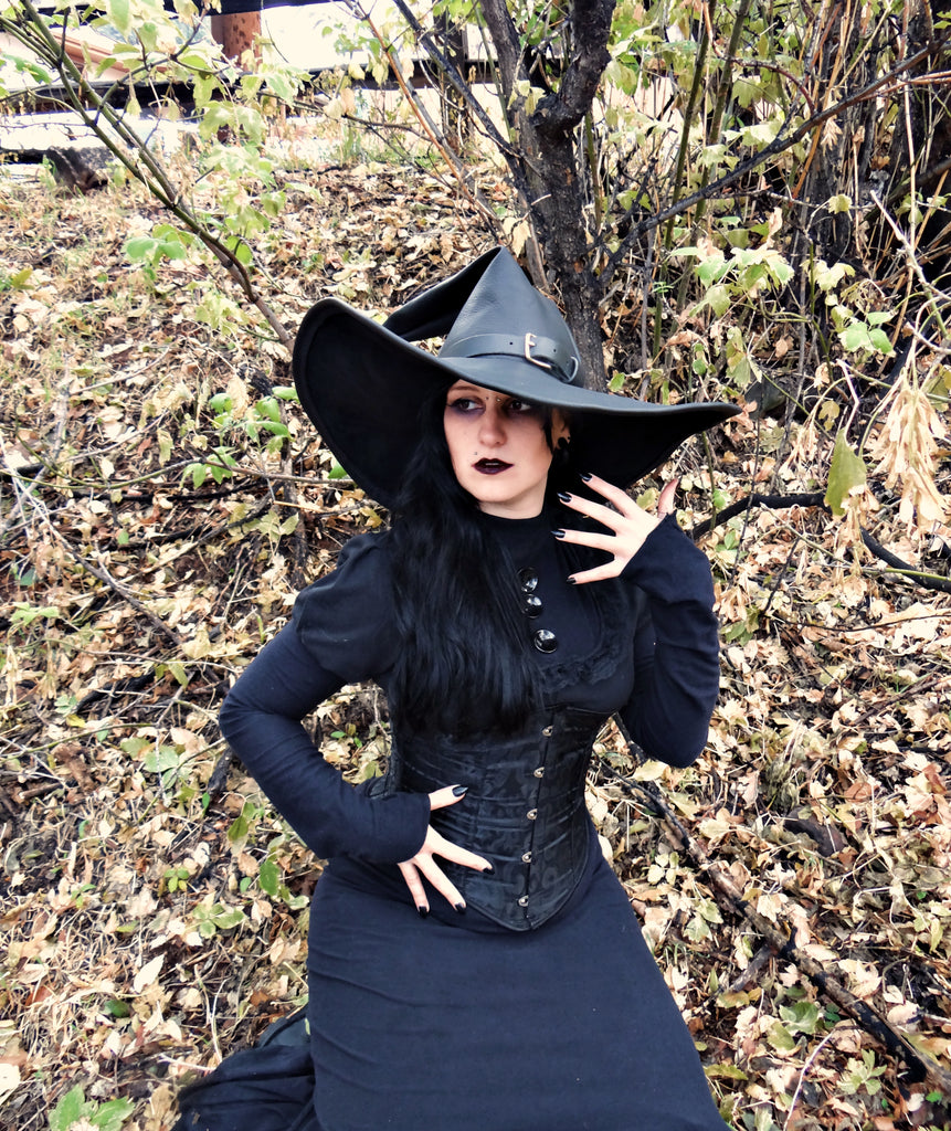 Extra Large Black Leather Witch Hat