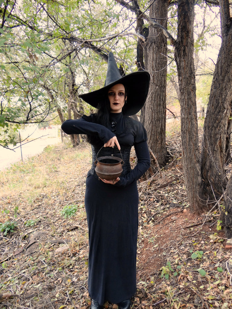 Wide Brimmed Black Leather Witch Hat