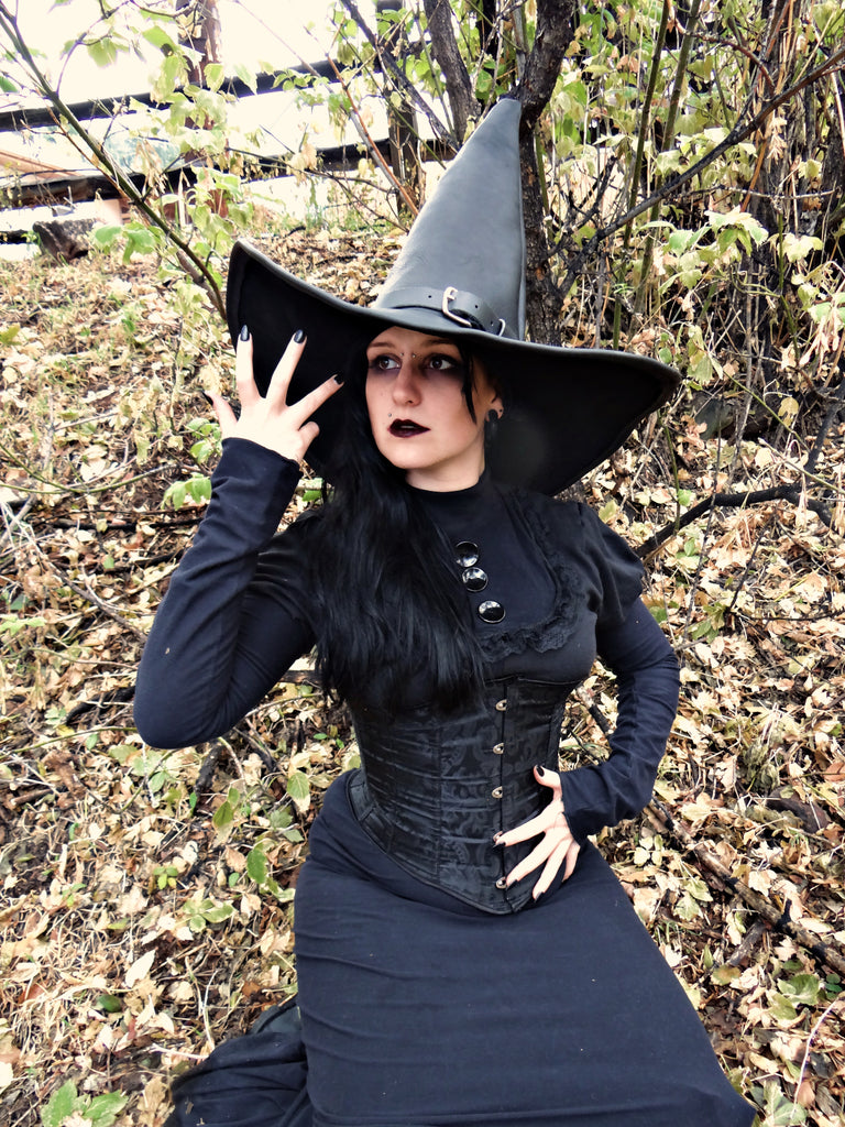 Extra Large Black Leather Witch Hat