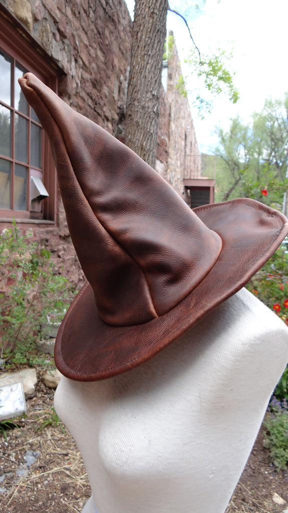 Classic Brown Leather Witch Hat