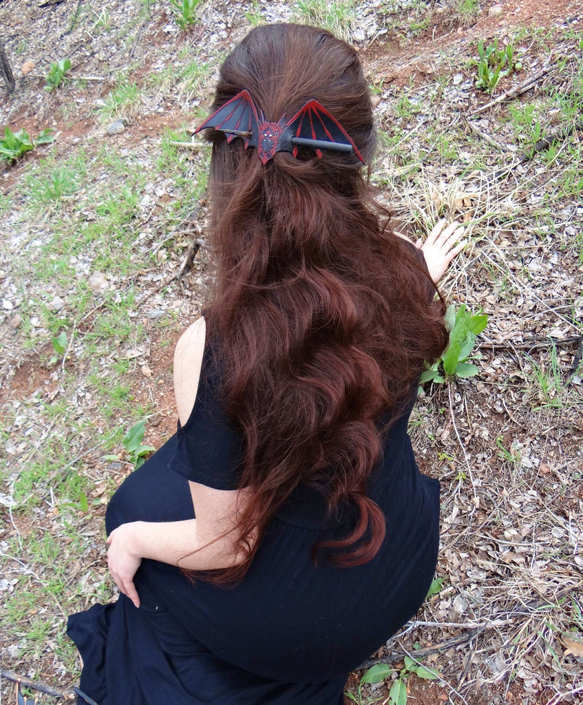 Red Bat Leather Hair Slide