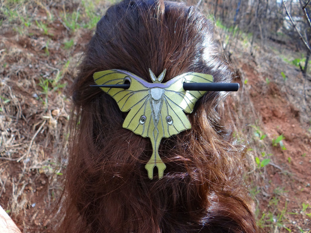 Luna Moth Leather Hair Slide