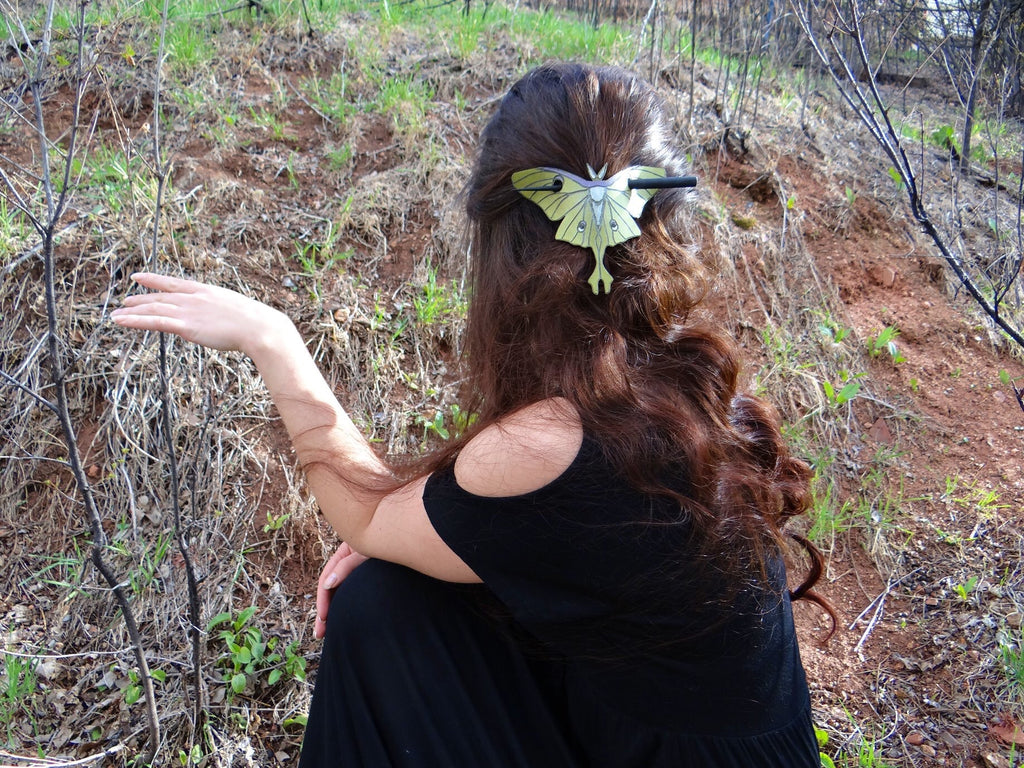 Luna Moth Leather Hair Slide